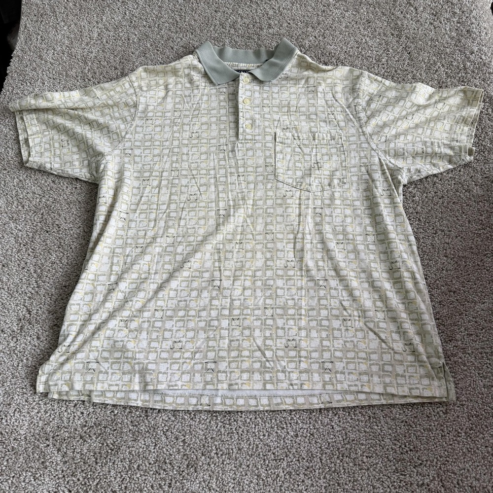 Vintage Grand Slam Polo Shirt Mens L Green Geometric Knit Short Sleeve Golf